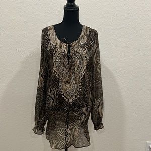 Kay Celine animal print sheer top